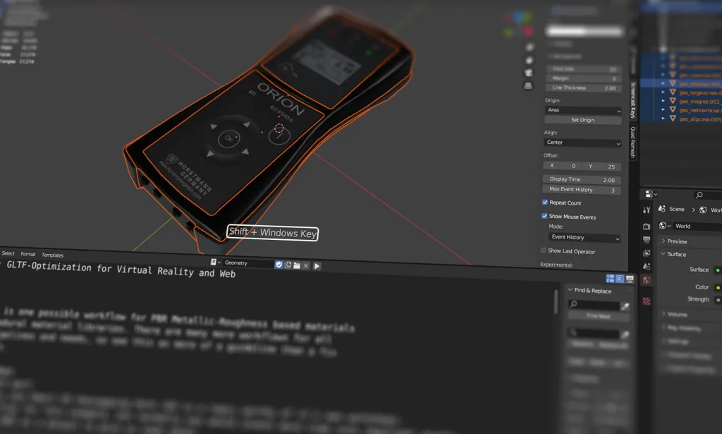 Screenshot aus Blender, das im Workshop erstellte und optimierte 3D-Modell zeigend.